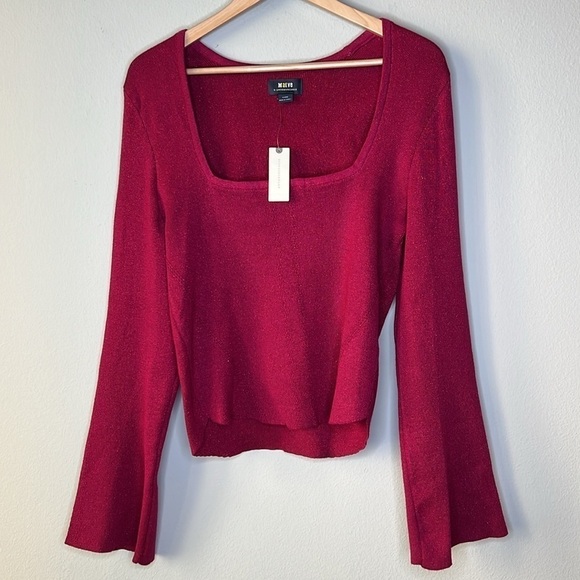 Maeve Anthropologie Square-Neck Bell-Sleeve Sweater in Pink Shimmer Size XL NWT - Picture 6 of 11